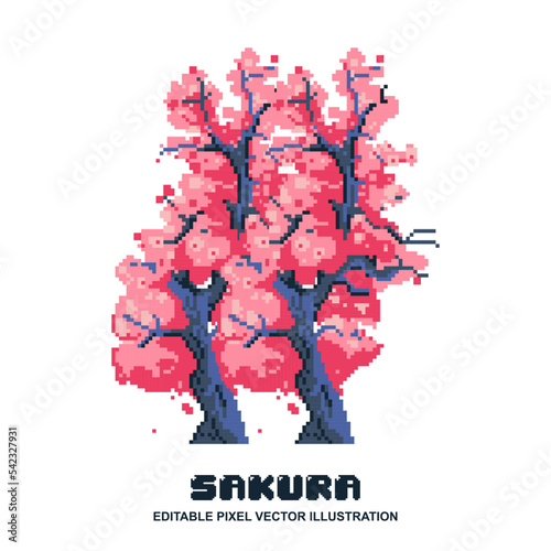 Pixel sakura tree icon vector illustration for video game asset, motion graphic and others