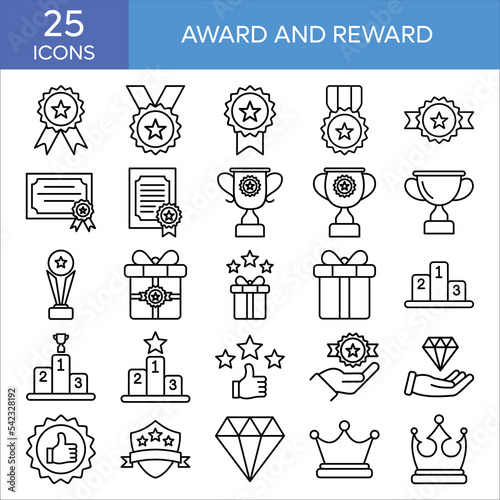 Award And Reward Icon Set Collection, Icons Logo Design Vector Template Illustration Sign And Symbol Pixels Perfect