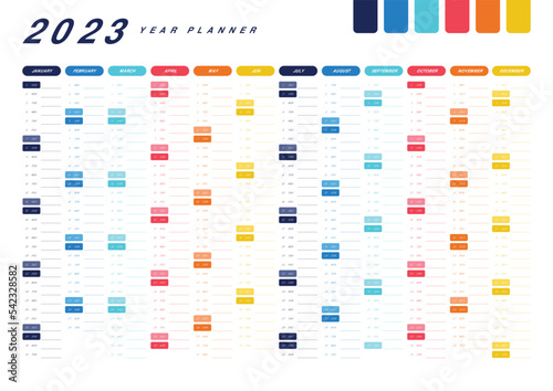 2023 Year Planner. Wall Planner Calendar with Colorful design. Vector illustration ready to print.