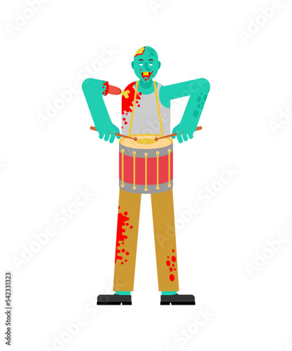 Zombie with drum. zombi musician. trommel and walking dead. Vector illustration