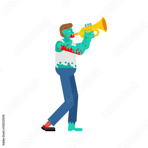 Zombie with trumpet. zombi musician. bugle and walking dead. Vector illustration