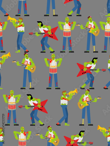 Zombies rock band pattern seamless. Zombie and guitar. walking dead and drum. zombi and trumpet