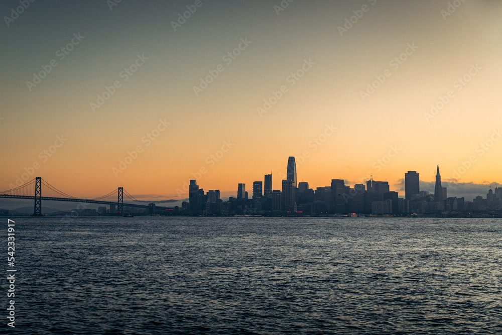 Sunset on the skyline of San Francisco in California