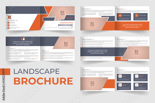 Construction brochure design template with modern shape