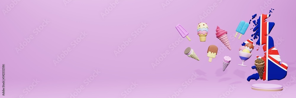 3d rendering of ice cream consumption in England for social media content