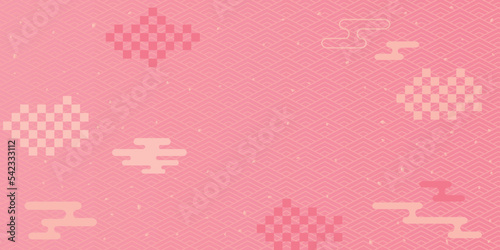 ピンクの和柄の雲の背景素材