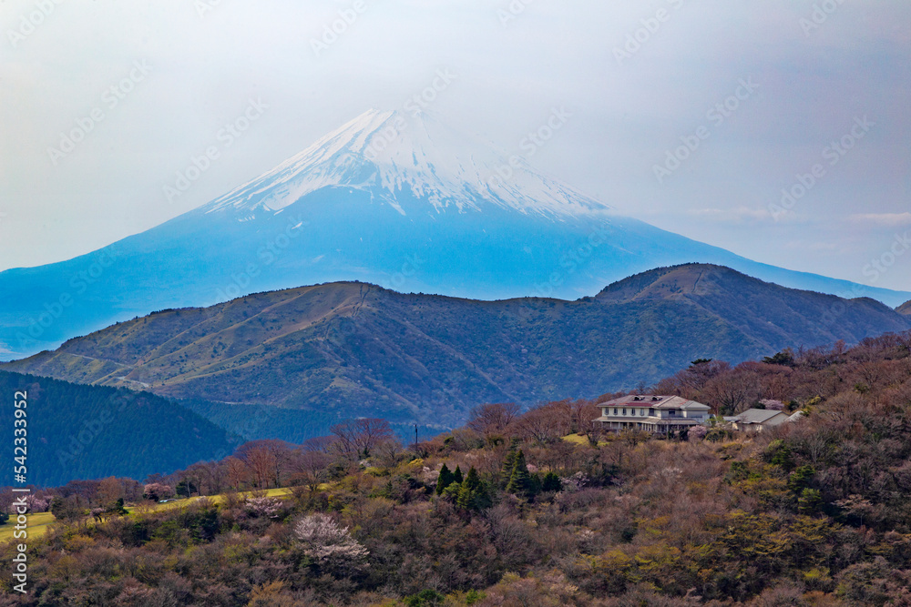 Mt. Fuji seen from Komagatake viewpoint at Mt. Komagatake in Hakone town, Kanagawa, Japan.