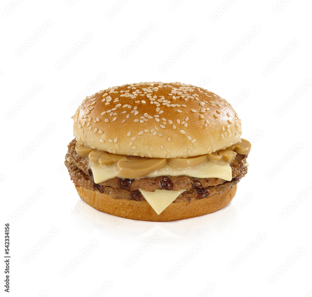 Mushroom cheese burger isolated on white background Mushroom cheese burger isolated on white background