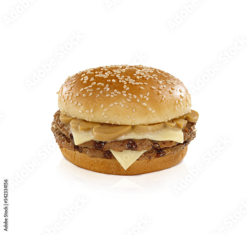 Mushroom cheese burger isolated on white background