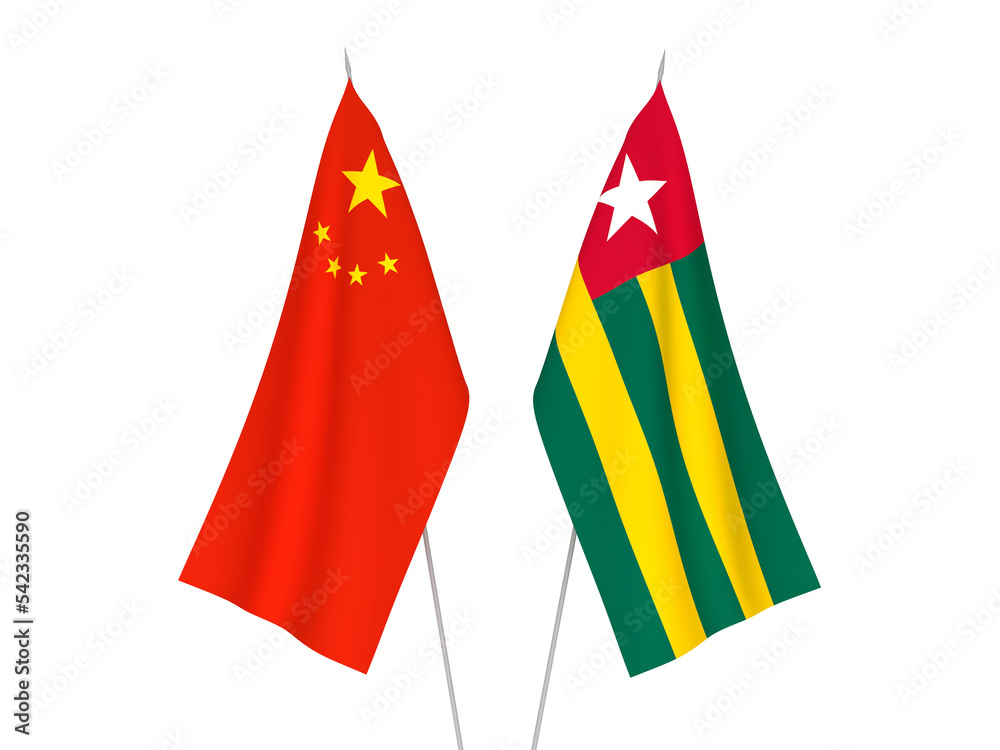 National fabric flags of China and Togolese Republic isolated on white background. 3d rendering illustration. National fabric flags of China and Togolese Republic isolated on white background. 3d rendering illustration.