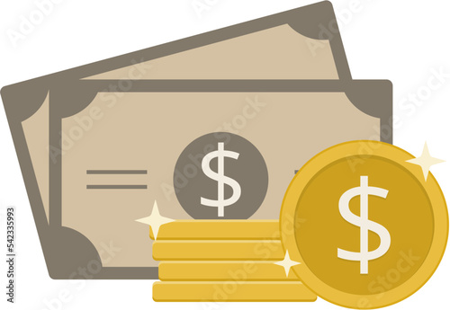 Flat money and coin dollars illustration vector