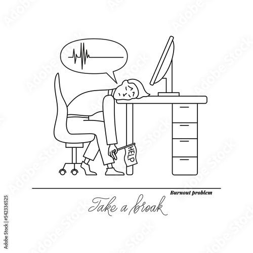 Professional burnout at workplace health at work doodle style.