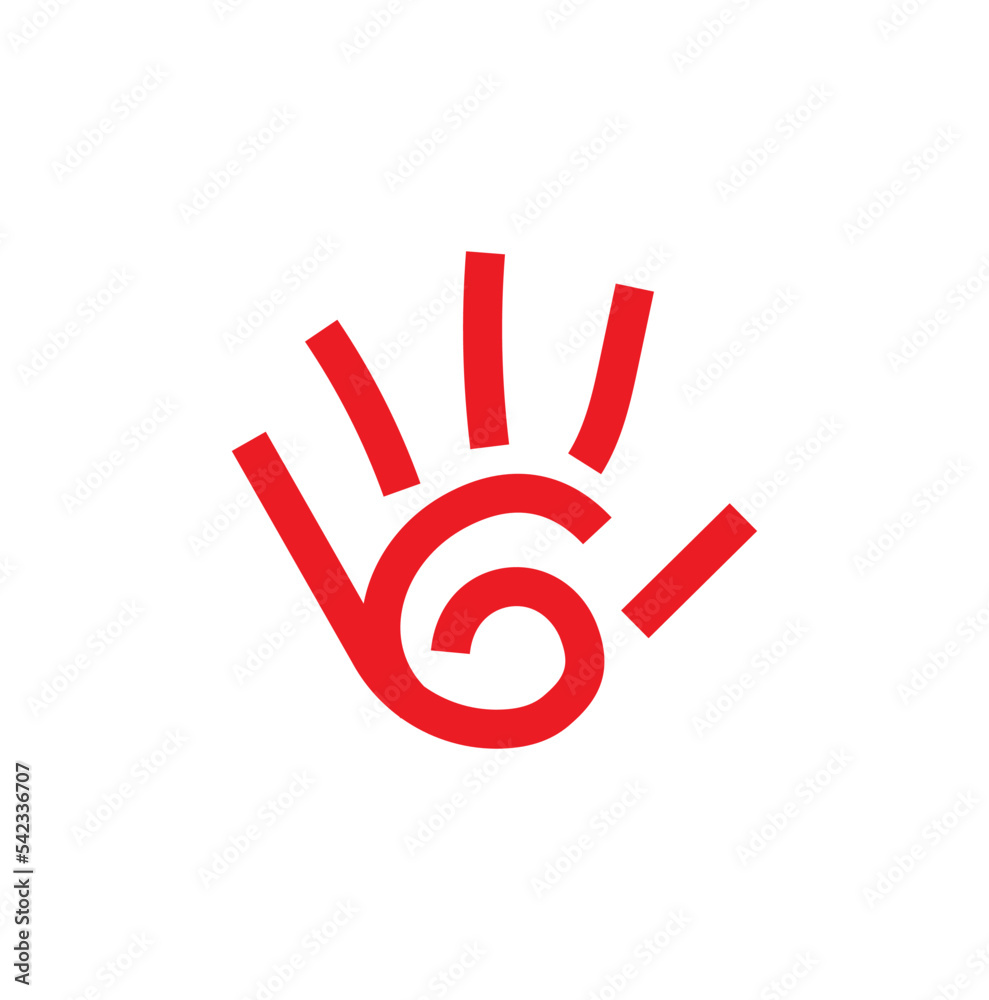 Red symbol of a human hand simplified Red symbol of a human hand simplified