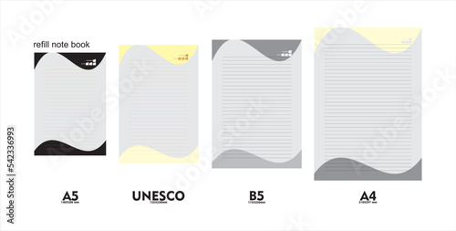 A5, A4, B5 and unesco size notebook refill design. vector four types in one set