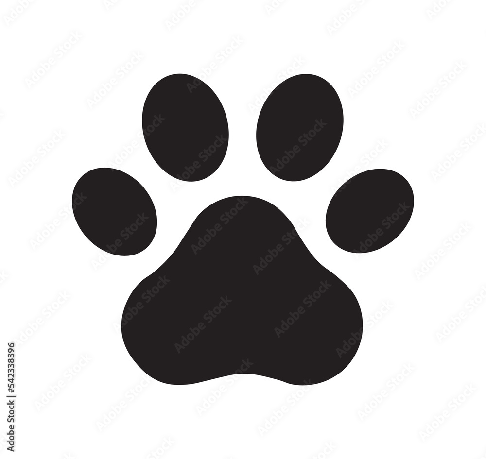 Black paw print icon in flat style vector. Animal paw print vector icon. Black paw print icon in flat style vector. Animal paw print vector icon.