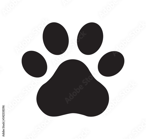 Black paw print icon in flat style vector. Animal paw print vector icon.