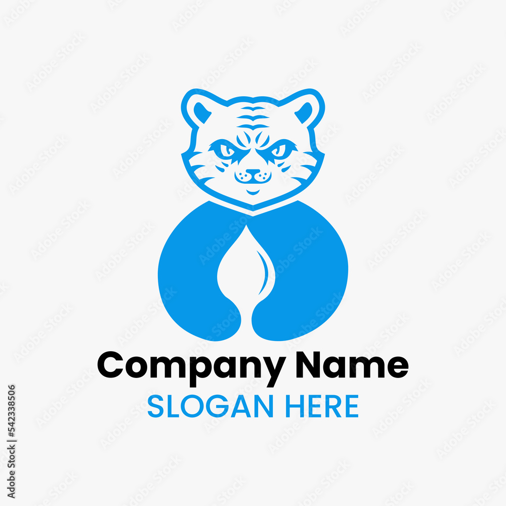 Tiger Water Logo Negative Space Concept Vector Template. Panther Holding Water Symbol
