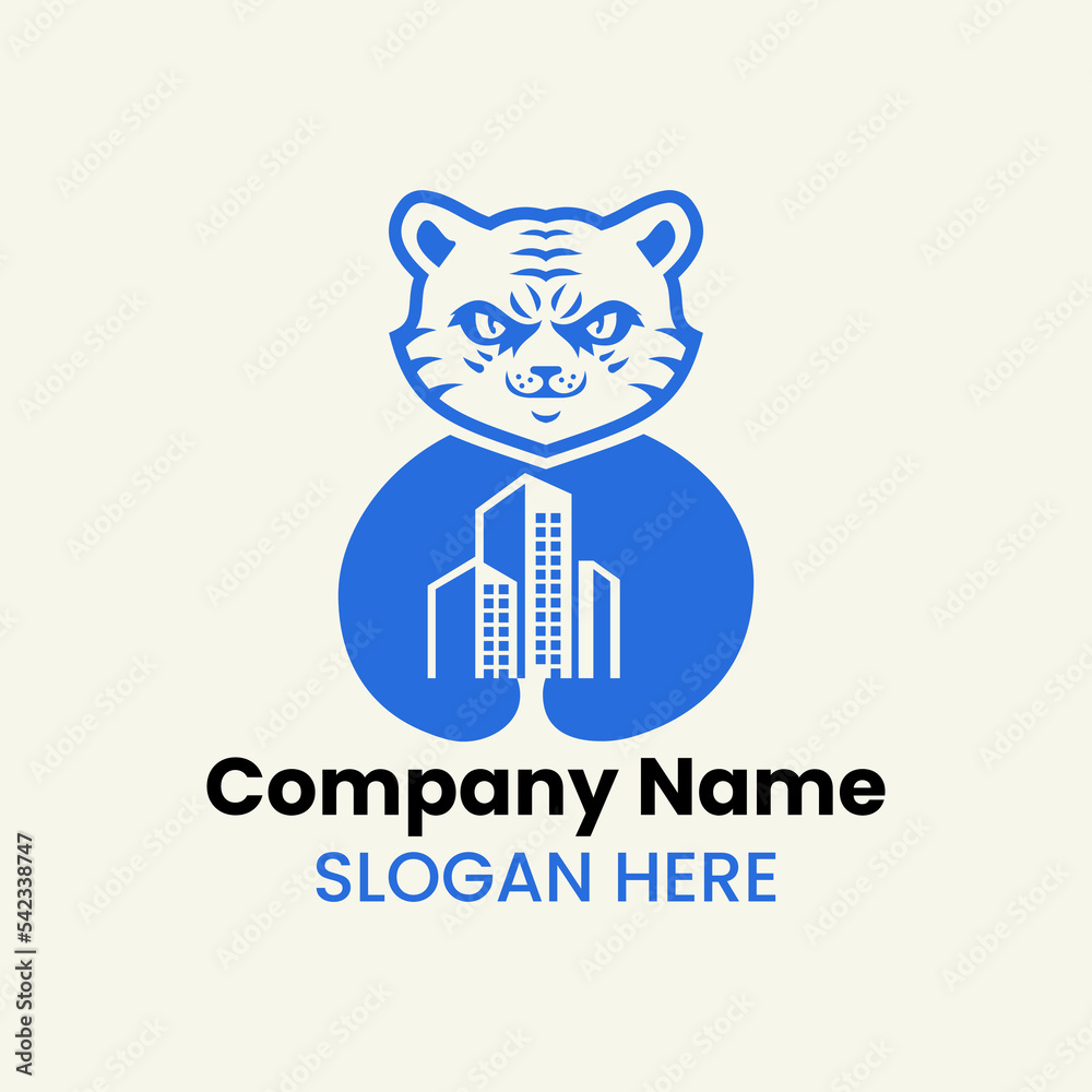 Tiger Building Logo Negative Space Concept Vector Template. Panther Holding Building Symbol Tiger Building Logo Negative Space Concept Vector Template. Panther Holding Building Symbol