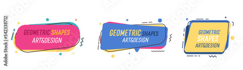 Set of modern organic shapes. Fluid vector trendy elements. Template graphics with geometric speech bubbles and banners with frames to put your own text