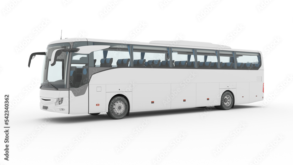 3D city bus with blank surface for your creative design, Coach Bus Mock-Up 3D illustration, Coach Bus 3D Rendering Isolated on White