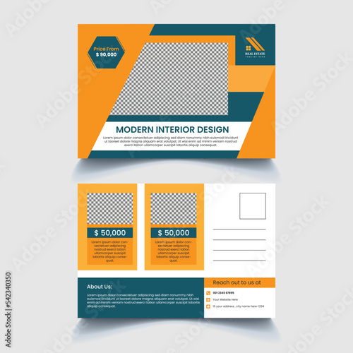 Real Estate Postcard Vector Template , Modern & Elegant Postcard Template For Home Sale. 