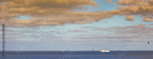 Panorama of the ferry crossing between Lauwersoog and Schiermonnikoog island, Netherlands photo