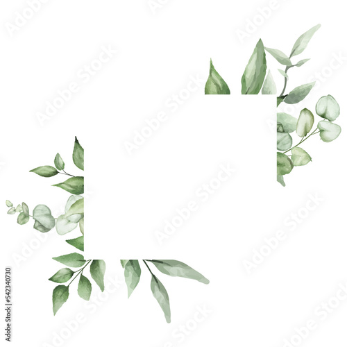 elegant watercolor greenery leaves frame