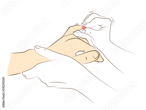 Hand massage, close-up. Physiotherapist presses special points on female palm to relieve headaches and other pains. Health and wellness acupressure manipulations. Alternative medicine, reflexology