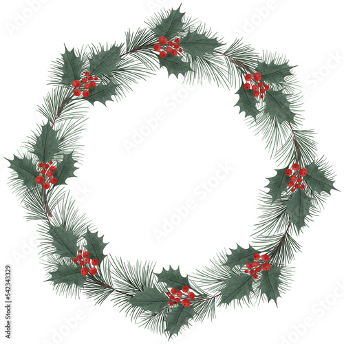 Christmas wreath in watercolor style. Isolated clipart element.