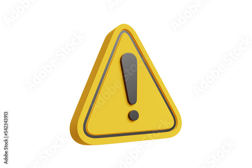 3d illustration of yellow triangle label black exclamation mark symbol isolated on background - clipping path