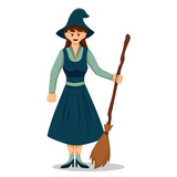Halloween Witch Costume Design Flat Illustration