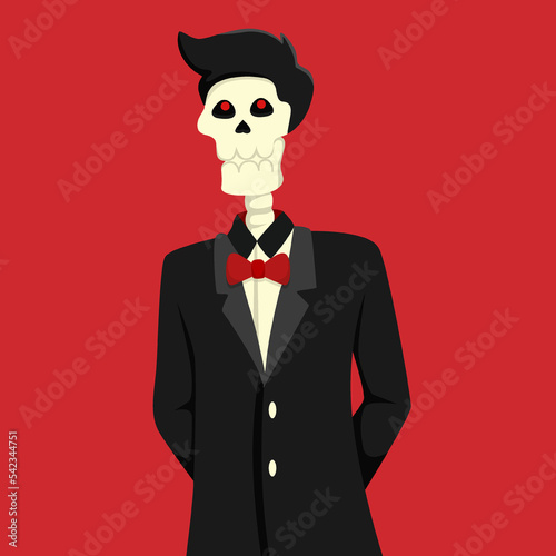 Halloween Skull Man in Suit Design Flat Illustration