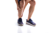 Elderly men or women or young people have knee, ankle, joint pain, arthritis, and tendon problems. exercise-induced muscle pain from gout and uric acid isolated on white background