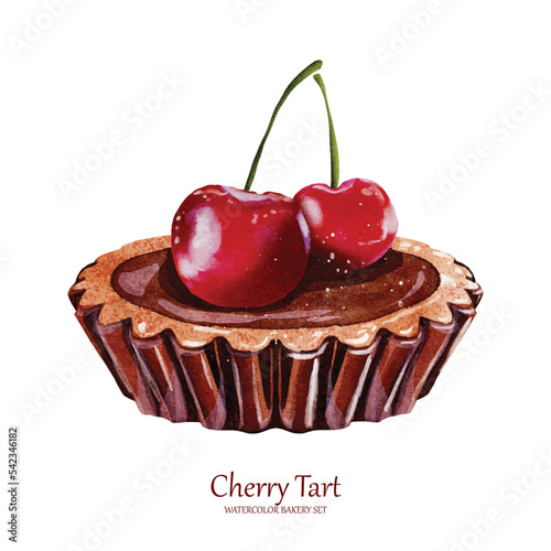 Cherry tart watercolor vector element design