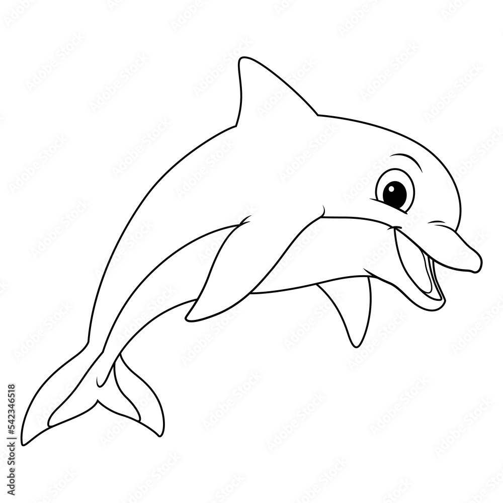 Little Dolphin Cartoon Animal Illustration BW
