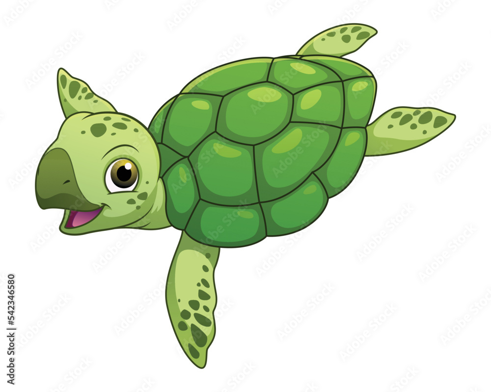 Obraz premium Little Sea Turtle Cartoon Animal Illustration