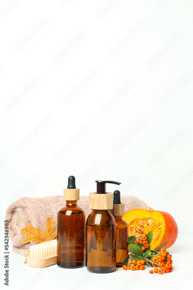 Concept of different cosmetic products, Pumpkin cosmetics, space for text Concept of different cosmetic products, Pumpkin cosmetics, space for text