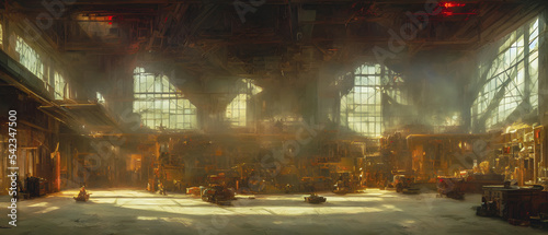 Artistic concept illustration of a warehouse hall  background illustration.