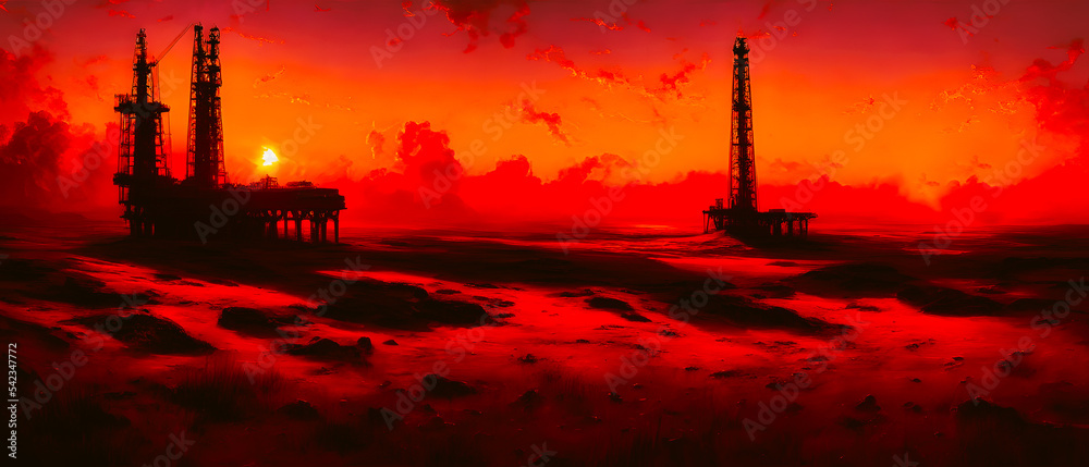 Naklejka premium Artistic concept illustration of a oil rig construction, background illustration.