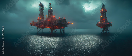 Artistic concept illustration of a oil rig construction, background illustration. © 4K_Heaven