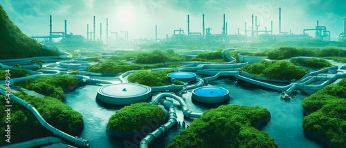 Artistic concept illustration of Water Treatment plant, background illustration. photo