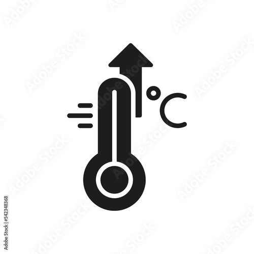 High Temperature Scale Silhouette Icon. Flu, Cold, Virus and Fever Symptoms. Thermometer with Arrow Up Pictogram. Increased Temperature of Human Body Black Icon. Vector illustration