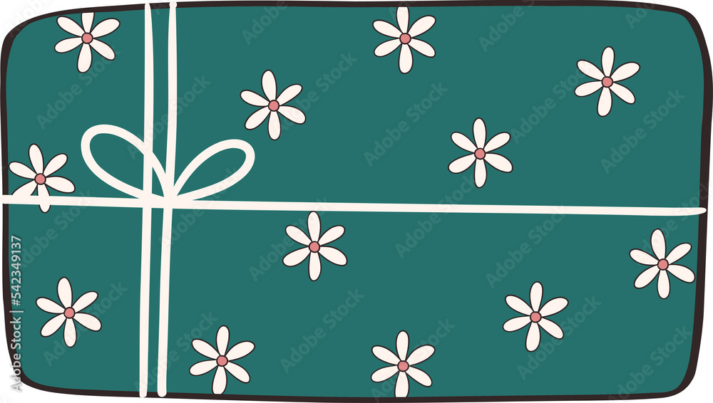 Christmas present clipart illustration retro groovy hand drawn style element