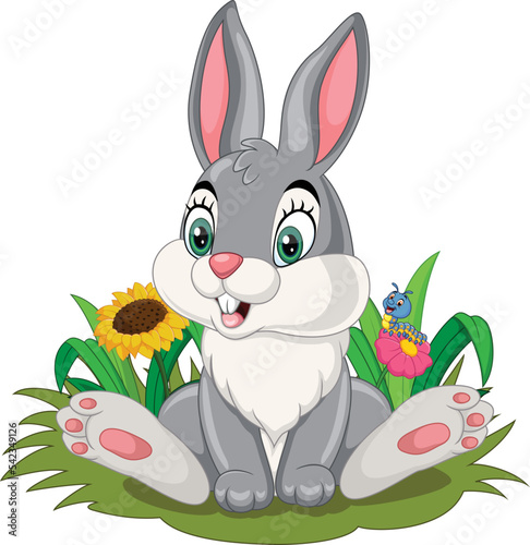 Cartoon rabbit sitting in the grass