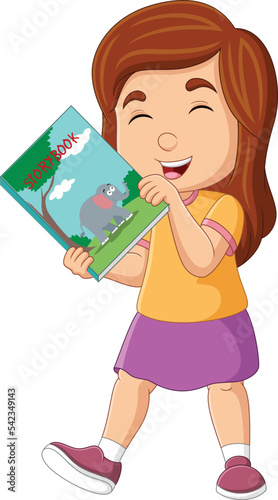 Cartoon little girl holding a story book