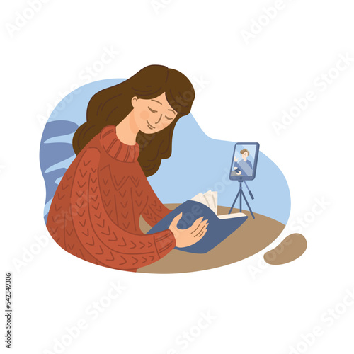 Online book club meeting, couple reading on date