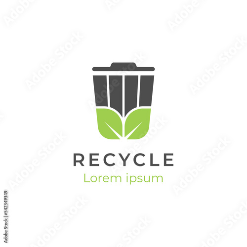 recycle trash logo design for reuse, environment. Recycle bin leaf organic logo icon organic