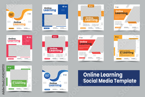 E-learning education social media post template or online education Instagram feed template bundle