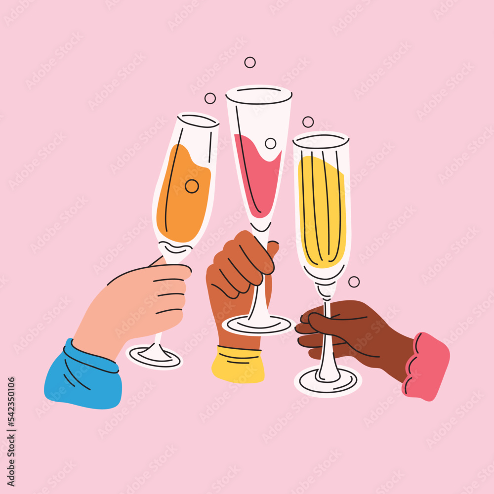 Different international people drinking toast to friendship. Friends