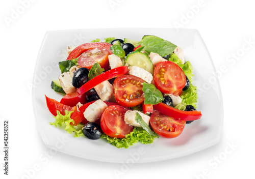 Greek Salad - Feta Cheese, Olive and Vegetables, isolated on white